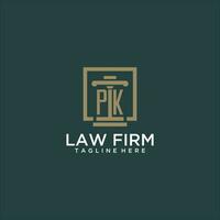 PK initial monogram logo for lawfirm with pillar design in creative square vector