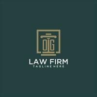 OG initial monogram logo for lawfirm with pillar design in creative square vector