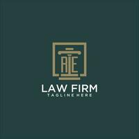 RE initial monogram logo for lawfirm with pillar design in creative square vector