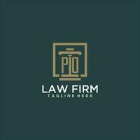 PO initial monogram logo for lawfirm with pillar design in creative square vector