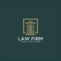 OD initial monogram logo for lawfirm with pillar design in creative square vector