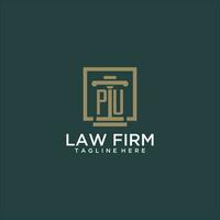 PU initial monogram logo for lawfirm with pillar design in creative square vector