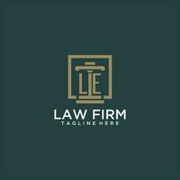 LE initial monogram logo for lawfirm with pillar design in creative square vector
