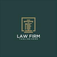 MF initial monogram logo for lawfirm with pillar design in creative square vector