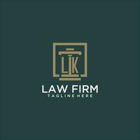 LK initial monogram logo for lawfirm with pillar design in creative square vector