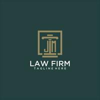 JM initial monogram logo for lawfirm with pillar design in creative square vector