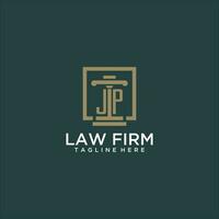 JP initial monogram logo for lawfirm with pillar design in creative square vector