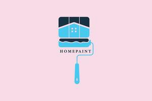 Paint house logo with brush logo design. Clean home with paints icon concept. Modern home paint logo design. vector