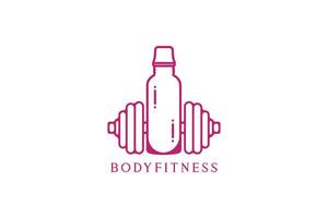 Gym Exercise Dumbbell with Water Bottle logo icon. Gym fitness icon design concept. Bottle water gym with weight icon design. vector