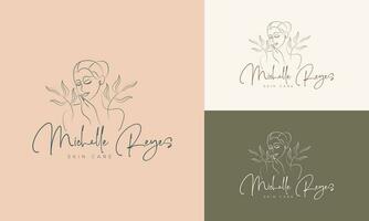 Vector set of spa element hand drawn logo with body and leaves.logo for spa and beauty salon premium vector