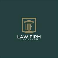 UF initial monogram logo for lawfirm with pillar design in creative square vector