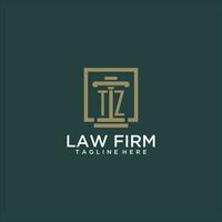 TZ initial monogram logo for lawfirm with pillar design in creative square vector