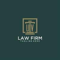 UV initial monogram logo for lawfirm with pillar design in creative square vector