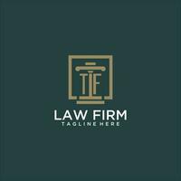 TF initial monogram logo for lawfirm with pillar design in creative square vector