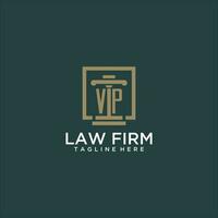 VP initial monogram logo for lawfirm with pillar design in creative square vector
