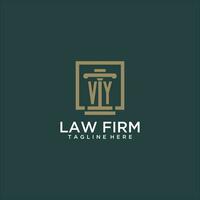 VY initial monogram logo for lawfirm with pillar design in creative square vector