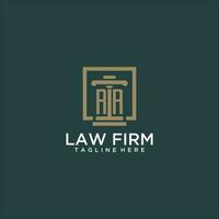 RR initial monogram logo for lawfirm with pillar design in creative square vector