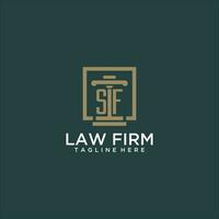 SF initial monogram logo for lawfirm with pillar design in creative square vector