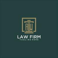 RW initial monogram logo for lawfirm with pillar design in creative square vector