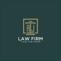 RJ initial monogram logo for lawfirm with pillar design in creative square vector