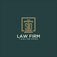 SD initial monogram logo for lawfirm with pillar design in creative square vector
