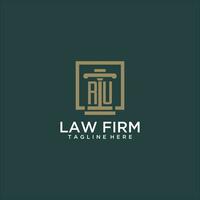 RU initial monogram logo for lawfirm with pillar design in creative square vector