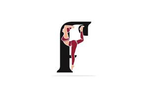 Deportes yoga mujer en letra F vector diseño. alfabeto letra icono concepto. Deportes joven mujer haciendo yoga ejercicios con letra F logo diseño.