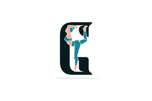 Sports yoga women in letter G vector design. Alphabet letter icon concept. Sports young women doing yoga exercises with letter G logo design.