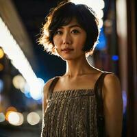 foto de hermosa japonés asiático mujer con corto cabello, generativo ai