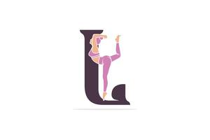Sports yoga women in letter L vector design. Alphabet letter icon concept. Sports young women doing yoga exercises with letter L logo design.