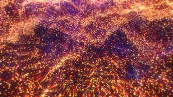geel oranje golven van energie deeltjes magisch gloeiend hoog tech futuristische licht dots abstract achtergrond video