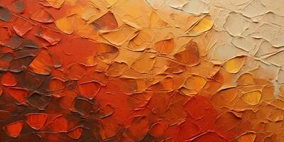 Generative AI, Closeup of impasto abstract rough autumn colors art painting texture, orange fall background photo