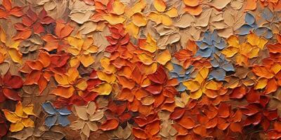 Generative AI, Closeup of impasto abstract rough autumn colors art painting texture, orange fall background photo
