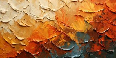 Generative AI, Closeup of impasto abstract rough autumn colors art painting texture, orange fall background photo