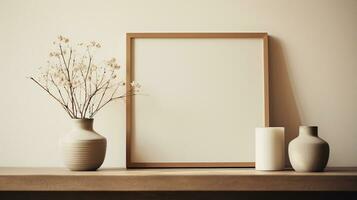 Generative AI, Realistic white poster mock up blank minimalistic background, artwork template, muted neutral colors photo