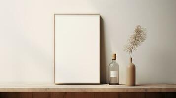 Generative AI, Realistic white poster mock up blank minimalistic background, artwork template, muted neutral colors photo