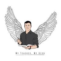 Male teacher with hand doodle art of wings design for world teacher day for world teacher's day vector