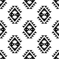 Seamless border repeat pattern with unique ethnic backdrop design. Aztec and Navajo tribal style. Black and white color. Design for textile, fabric, curtain, rug, shirt, frame. vector