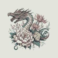 vector bosquejo de moda fantasía tatuaje diseño para vestir y t camisas pegatina, mascota, tatuaje, rosa, serpiente, fantasía, demonio, obra de arte, textil, fauna silvestre, mano dibujado, ilustración, enojado, imprimir, esqueleto.