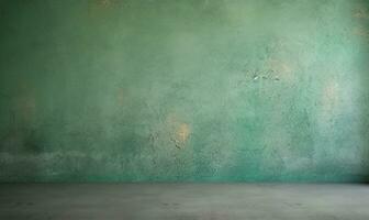 Venetian plaster in green applied on a wall. AI Generated photo