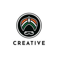 turbante bandera Bigote India indio logo diseño concepto vector emblema Insignia pegatina