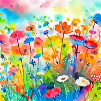 Vibrant Watercolor Floral Summer Meadow AI Generative png