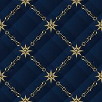 Classic geometric pattern with gold stars, chains vector