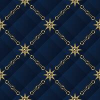 Classic geometric pattern with gold stars, chains vector