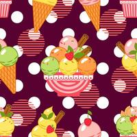 Pattern witn big polka dot ornament, ice cream vector