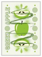 Poster with green apple, abstract geometric shapes vector