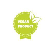 vegano producto pegatina, etiqueta, Insignia y logo. ecología icono. logo modelo con verde hojas para vegano producto. vector ilustración aislado en blanco antecedentes