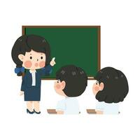 teacher teaching in front of whiteboard vector