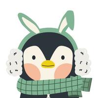 Cute head penguin animal warm clothes vector