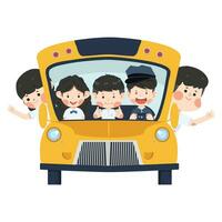 School bus with kids student to school vector